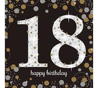 amscan- Happy Tovaglioli per Il 18° Pranzo, Oro e Argento, 18th Birthday, 10022244