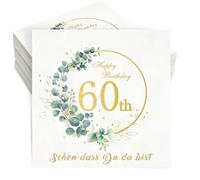Tovaglioli 60° compleanno, 36pcs tovaglioli compleanno, 3 veli buon compleanno tovaglioli eucalipto 60° compleanno donna uomo decorazione tavolo festa di compleanno tovaglioli di carta 33x33cm