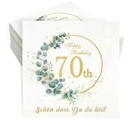 Tovaglioli 70° compleanno, 36pcs tovaglioli compleanno, 3 veli buon compleanno tovaglioli eucalipto 70° compleanno donna uomo decorazione tavolo festa di compleanno tovaglioli di carta 33x33cm