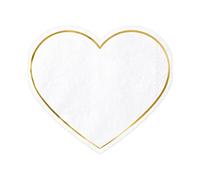 Tovaglioli a forma di cuore, 20 pezzi, 14 x 12 cm, piegati a 1/4 a 3 strati, per matrimonio, amore, bianco, oro