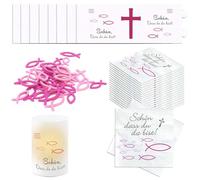 Tovaglioli a forma di pesce, decorazione per battesimo, bambino，Set di Decorazioni per la Prima Comunione e Cresima - Tovaglioli, Candele Decorative e Ornamenti in Legno per Ragazzo e Ragazza