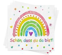 Tovaglioli arcobaleno Schön dass Du Da Bist, 40 pezzi tovaglioli per compleanno dei bambini, baby shower, battesimo, cresima, comunione, decorazione da tavolo, arcobaleno per ragazzi e ragazze