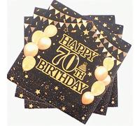 Tovaglioli cocktail neri e dorati per festeggiare 70 anni, 20 pezzi di tovaglioli per 70° compleanno, 16,5 cm, tovaglioli usa e getta per feste, asciugamani per gli ospiti, tovaglioli decorativi per b