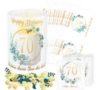 tovaglioli compleanno + 12 lanterne da tavolo + 100 coriandoli verde compleanno donna uomo eucalipto decorazione tavolo (70 anni)
