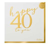 Tovaglioli Compleanno 40 Anni Oro in Carta 33x33 cm 16 pz - Givi