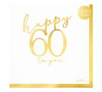 Tovaglioli Compleanno 60 Anni Oro in Carta 33x33 cm 3 veli 16 pz - Givi