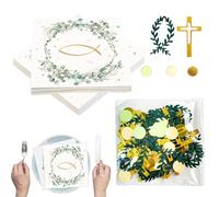 Tovaglioli Comunione e Battesimo Decorazione Pesce, 2 Confezioni da 40 Pezzi con Decorazioni Sacre e 100 Pz di Pezzetti Decorativi, Tovaglioli Morbidi e Assorbenti per Eventi Religiosi, Deco