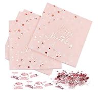 Tovaglioli con scritta "Happy Birthday", decorazioni per feste, colore oro rosa, tovaglioli per torte, per compleanni, anniversari, cocktail, 32 pezzi (carta a 3 veli, 16,5 x 16,5 cm)