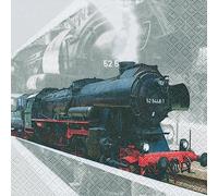 Tovaglioli con treno a vapore e ferrovia, 33 x 33 cm, confezione da 20 pezzi