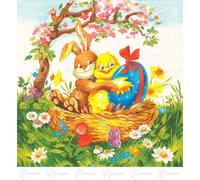 Tovaglioli Coniglio E Pulcini Nel Cestino (20) Ca 33 Cmx33 CM Nuovo