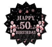 Tovaglioli da 50 compleanno, 20 pezzi, tovaglioli di carta per compleanno, 33 x 33 cm, colore nero, oro rosa, decorazione da tavolo per feste di compleanno, Happy 50th Birthday Paper Napkins per 50°