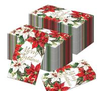 Tovaglioli di Carta Natale Larfraecy 40Pezzi Tovaglioli festivi 11x20cm con foglie di agrifoglio e fiori rossi 2 veli Tovaglioli per feste natalizie Tovaglioli monouso per Capodanno,Natale