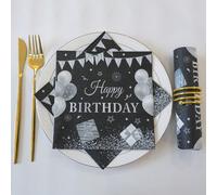 Tovaglioli di carta neri e argento, 13"x13" per feste, compleanni e cocktail 33*33 cmGeometrico,LettereCarta tessile