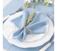 Tovaglioli di stoffa fatti a mano di 17"X17" con frange, tovaglioli di lino spessi e morbidi, versatili per tavolo da pranzo per feste, matrimoni e uso quotidiano - Blu Bebè 32 cm*32 cm, confezione da