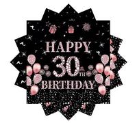 Tovaglioli per 30° Compleanno - 20 Pezzi, 33 x 33 cm, Nero e Oro Rosa - Decorazione da Tavolo per Feste - Happy 30th Birthday Paper Napkins