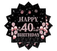 Tovaglioli per 40° Compleanno - 20 Pezzi, Carta 33 x 33 cm, Nero, Oro Rosa - Decorazione da Tavolo per Feste, Happy 40th Birthday Paper Napkins