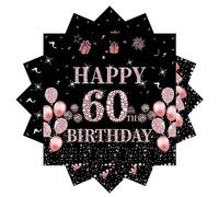 Tovaglioli per 60 compleanno, 20 pezzi, tovaglioli di carta per compleanno, 33 x 33 cm, colore nero, oro rosa, decorazione da tavolo per feste di compleanno, Happy 60th Birthday Paper Napkins per 60°