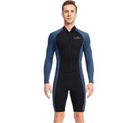 TOVCHEI Muta da Uomo Pantaloncini A Maniche Lunghe Monopezzo da 1,5 Mm Muta da Sub in Neoprene Caldo Anti-UV per Vela Surf Nuoto,Blu,M