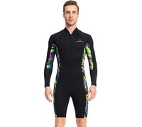 TOVCHEI Muta da Uomo Pantaloncini A Maniche Lunghe Monopezzo da 1,5 Mm Muta da Sub in Neoprene Caldo Anti-UV per Vela Surf Nuoto,Nero,3XL
