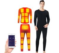 TOVCHEI Set di Biancheria Intima Termica Riscaldata da Uomo, App Control 20 Aree di Riscaldamento USB Inverno Caldo Camicia E Pantaloni, Pile Foderato Strato di Base,Nero,S