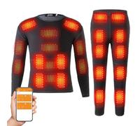TOVCHEI Set Intimo Termico Riscaldato, 32 Aree Riscaldanti Long Johns Termici Elettrici, App Control Winter Warm Shirt & Pants,Nero,M