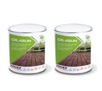 TOVER Oil4Sun Olio Impregnante per Legno Esterno e Decking - Protettivo per Bordi Piscina e Teak - Resiste ai Raggi UV e Intemperie - Effetto Naturale Idrorepellente - Kit 2x1 Litro
