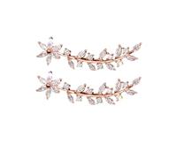 TOVINANNA 1 Paio Orecchini a fiore con diamanti pieni classico scalatore dell'orecchio orecchino scalatori piccolo Orecchini a foglie orecchini per donna argento alla moda rame Oro rosa