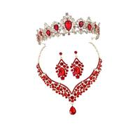 TOVINANNA 1 Set Set di Diademi di compleanno suo gruppo musicale Orecchini penzolanti corone del matrimonio di gioielli strass rosso