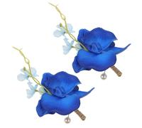 TOVINANNA 2 Pezzi Boutonniere da Sposa e Testimone in Seta Blu Spilla Pratica, Elegante Decorazione Floreale per Matrimonio e Fidanzamento