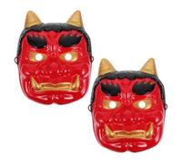 TOVINANNA 2 Pezzi Maschera Demone Giapponese Samurai Rosso in Plastico Corna, Resistente All'uso, per Decorazione di Casa e Ufficio, Accessorio Cosplay Halloween per Adulti