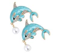 TOVINANNA 2 Pezzi Spilla perla delfina fermagli per maglione gioielli di delfini spilla da donna Clip di scialle spilla animale adorabile spilla delfino Lega di zinco Sky-blue