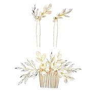 TOVINANNA 3pezzi Forchette per Capelli con Strass Forma di Foglia Pettini per Capelli con Perle per Donne e Ragazze Set di Forcine