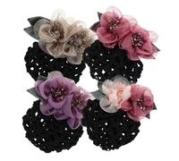 TOVINANNA 4 Pezzi Hair Bun Net Vintage Floral Mesh Hairnet With Flower Barrette For Women Nurses Bank Hotel Work Comfort Breathable Secure Fit Hair Jewelry