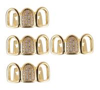 TOVINANNA 4 Set Decorazione dei Denti d'oro Piccolo Gemma zanne Hip Hop Kit di Gemme per i Denti cantante Rap con Griglie Lucide Griglie per Il Ballo di fine Anno Rame Golden