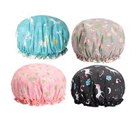 TOVINANNA 4pezzi Cappelli Da Doccia Impermeabili Stile Cartone Cappelli Da Bagno Doppio Accessori Per Spa Flamingo Rosa Flamingo Pegaso Blu