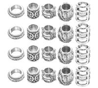 TOVINANNA 50 Pezzi Gioielli per Dreadlock e Trecce, Grandi Perle Metalliche per Chioma Lunghi, Accessori Decorativi per Intrecciare Chioma e Barba, Set Polsini Dreadlock per Styling Unico