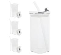 TOVINANNA Bicchieri Tumbler con Coperchio e Cannuccia, Design Set 4 in Vetro Trasparente 350ml Facile da Pulire, per Ufficio e Attività All'aperto