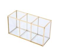 TOVINANNA Contenitore Per Cosmetici in Vetro Trasparente 3 Scomparti 18x9x7 Cm Secchio Portaoggetti Multiuso Per Casa, Portatrucchi e Organizzatore Per Gioielli, Per Bagno e Toeletta