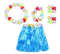TOVINANNA Hawaiian Grass Skirt for Women, 5 Pcs Summer Costume Accessories Set - Hawaiian Flower Bracelet Headband Necklace and 40cm Long Grass Skirts