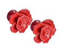 TOVINANNA Maniglie in Ceramica Rosse per Cassetti e Ante di Mobili da Cucina, 2 Pomelli a Forma di Rosa, Accessori per Armadietti e Mobili Vintage