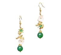 TOVINANNA Orecchini Pendenti Cinesi in Pietra Verde, Stile Etnico, con Conchiglia e Rame, Orecchini a Fiore, per Solstizio D'inverno e Incontrare i Genitori del Fidanzato