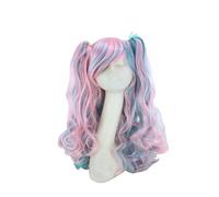 TOVINANNA Parrucca Lunga Riccia Multicolore Con Due Codini Per Cosplay e Costumi Perfetta Per Donne e Ragazze Rosa e Blu