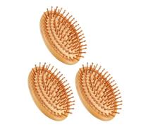 TOVINANNA Set 3 Pezzi Spazzola per Massaggio del Cuoio Capelluto in Bambù Khaki, Pettine per Chioma senza Manico per Uso Domestico, Favorisce la Crescita e Districa senza Rotture