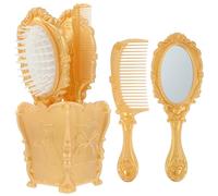 TOVINANNA Set 5Pezzi Spazzole Chioma con Specchio, Plastica Oro per Donna e Uomo da Bagnetto o Scrivania