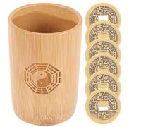 TOVINANNA Strumento di Divinazione Bicchiere di bambù e Monete, Set | Stile Cinese Vintage, Colore Kaki, per Riunioni Familiari e Altre Occasioni, Completo