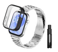 ToVioc Cinturino Compatibile con Huawei Watch Fit 3, Cinturini di Ricambio Regolabile in Acciaio Inossidabile Metallo Compatibile con Huawei Watch Fit 3 - Argento + TPU Cover Nero