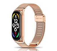 ToVioc Cinturino Compatibile con Xiaomi Mi Band 7, Cinturino in Acciaio Inossidabile Adatto Compatibile con Xiaomi Smart Band 7 - Oro Rosa