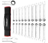 Towallmark Set di 20 chiavi combinate a cricchetto, testa fissa e 72 denti, SAE 1/4-3/4" e metrico 6-19 mm, in acciaio al cromo vanadio con custodia