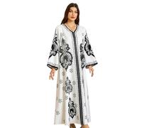 TOWARDSNAN Abayas - Abito lungo da donna con stampa floreale, caftano, lunghezza intera, stile casual, Nero , M
