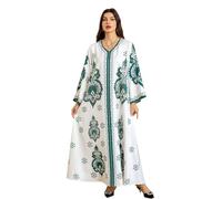 TOWARDSNAN Abayas - Abito lungo da donna con stampa floreale, caftano, lunghezza intera, stile casual, Verde, XXL